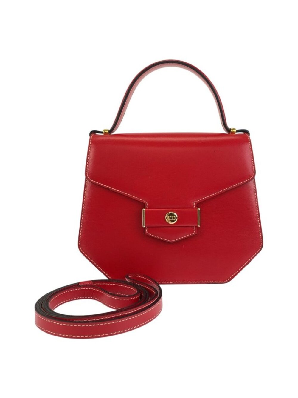 Dior Vintage Red Gold Leather 2-Way Shoulder Bag